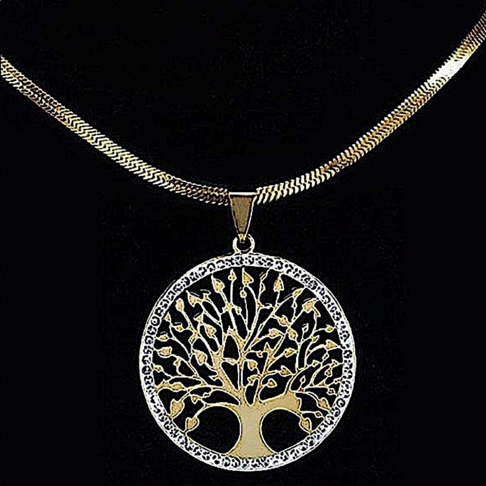 18K GOLD PLATED TREE OF LIFE BRACELET AND NECKLES EARRINGS BUNDLE - Picture 3 of 10